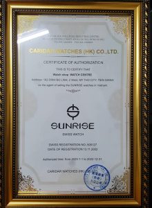 Chứng nhận phân phối đồng hồ sunrise swiss